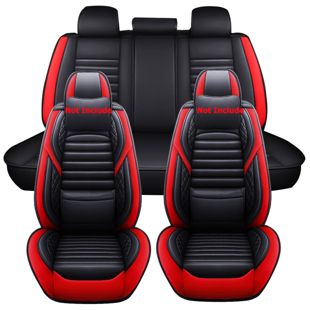 (Red & Black) 5D Universal 5 Seats Car Full Seat Covers PU Leather Seat Cushion Non-slip Protector Mat