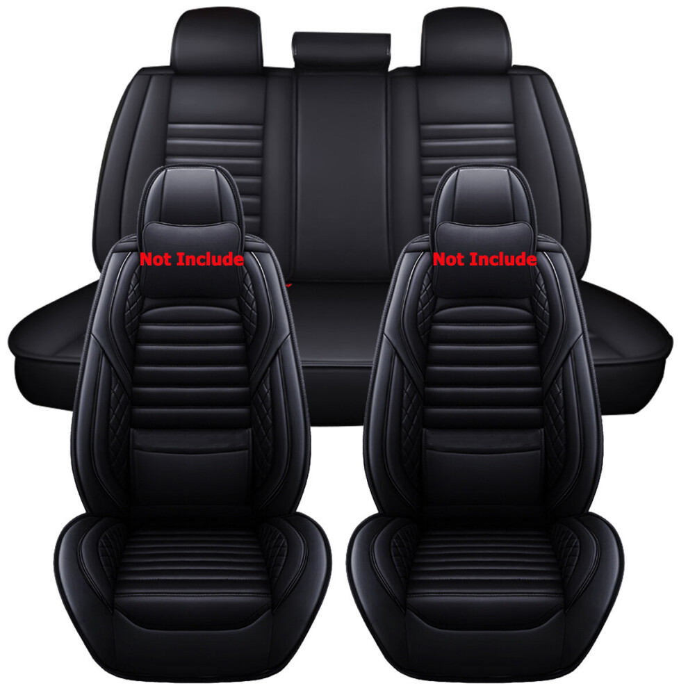 (Black) 5D Universal 5 Seats Car Full Seat Covers PU Leather Seat Cushion Non-slip Protector Mat