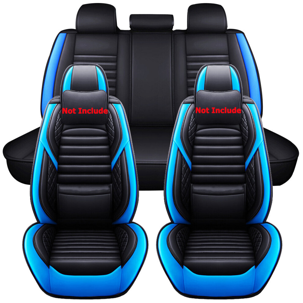 (Black & Blue) 5D Universal 5 Seats Car Full Seat Covers PU Leather Seat Cushion Non-slip Protector Mat