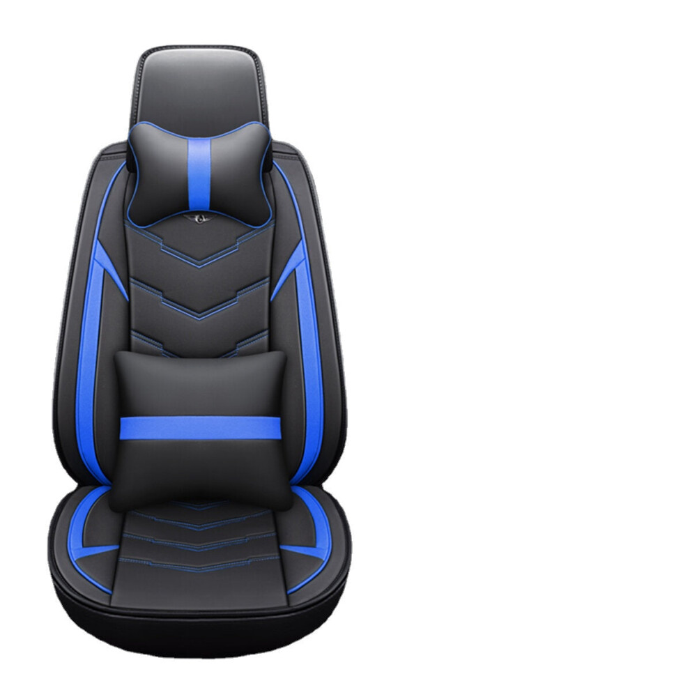 (Black & Blue) Breathable PU Leather Car Seat Protector Full Front&Rear Seat Cover Universal