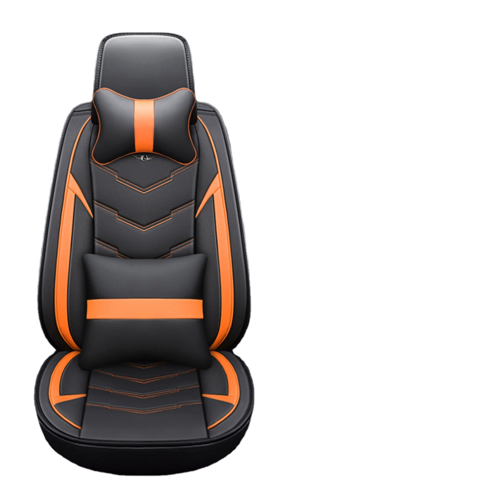 ( & Orange) Breathable Pu Leather Car Seat Protector Full Front&Rear Seat Cover Universal Black/Orange 1138392345382