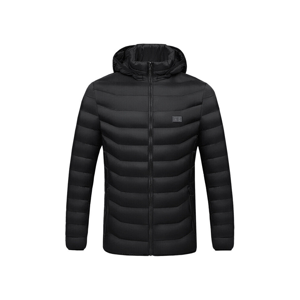 (Black, S) 9 Heating Zones USB Unisex Electric Heated Coat Winter Warm Hooded Jacket