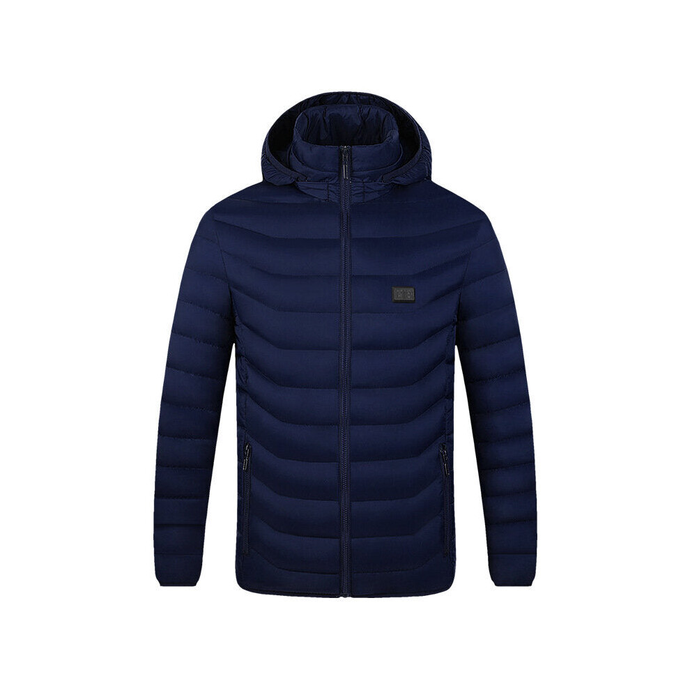 (Blue, M) 9 Heating Zones USB Unisex Electric Heated Coat Winter Warm Hooded Jacket