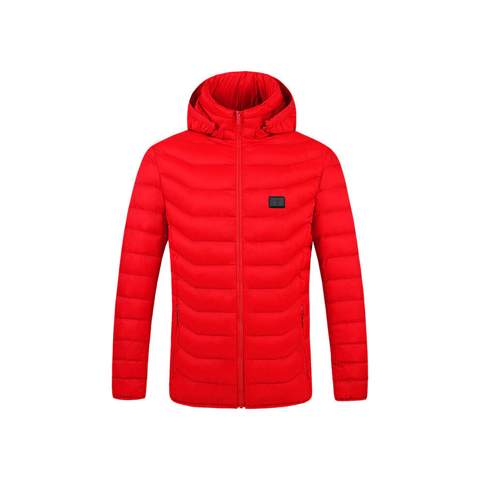 (Red, S) 9 Heating Zones USB Unisex Electric Heated Coat Winter Warm Hooded Jacket