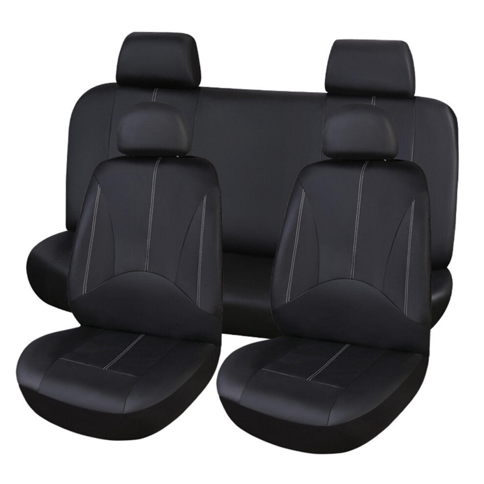9Pcs Pu Leather Car Full Surround Seat Cover Cushion Protector Set Universal For 5 Seats Car Black 1138392337615