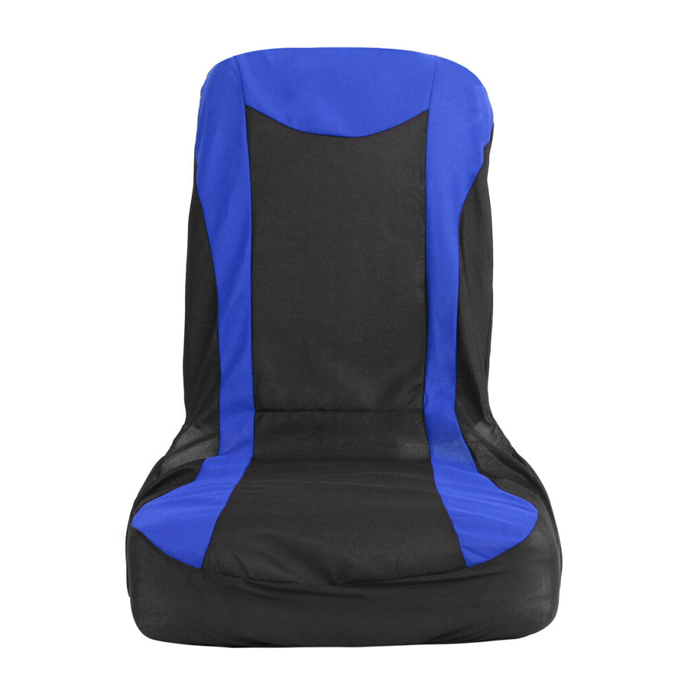 (Blue) 8Pcs Polyester Fabric Car Seat Cover Full Set Cushion Protector for Five Seats Car