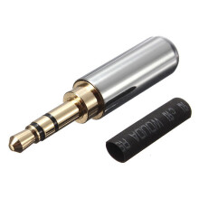 (Silver) Male Headphone Jack Plug Metal Audio +Heat Shrinkable Tube 3 Pole