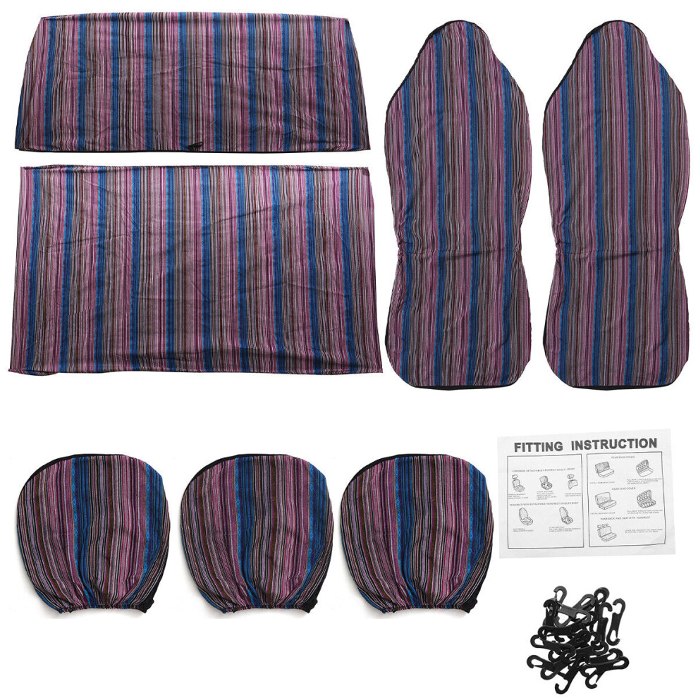 (Purple) 7pcs 5 Seaters Car Seat Covers Protector Cushion Front Rear Linen for Universal Car SUV Trucks