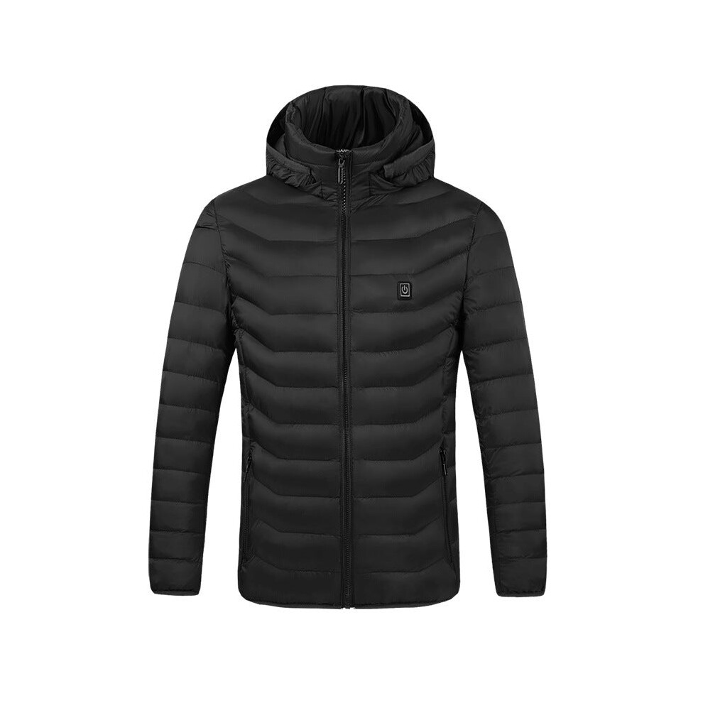 (Black, Switch Logo) 9 Heating Zones Single/Double Button USB Unisex Electric Heated Coat Winter Warm Hooded Jacket