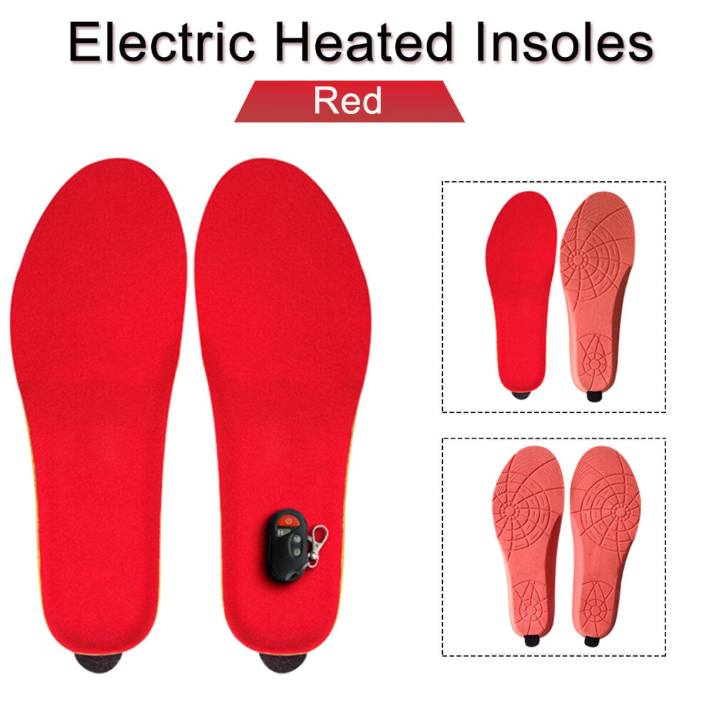 (Red) Electric Heated Shoe Insole Sock Feet Heater USB Battery Heat Foot Warmer Pad