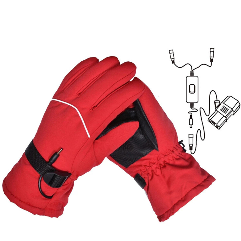 (Red, 60V) Heating Glove Winter Heated Skiing Gloves Waterproof Mittens Thermal Snowboard