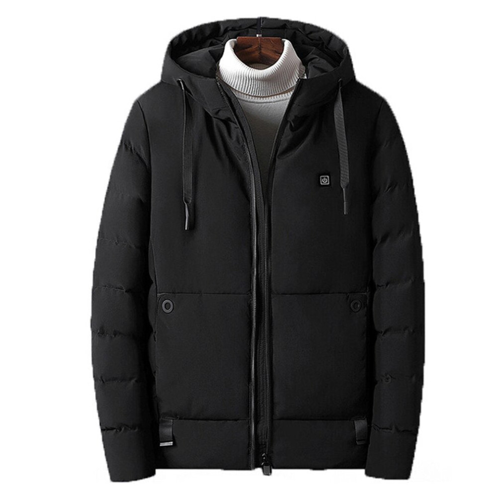 (Black, M) Men Electric USB Heated Hooded Warm Overcoat Heating Coat Winter Coats Jacket