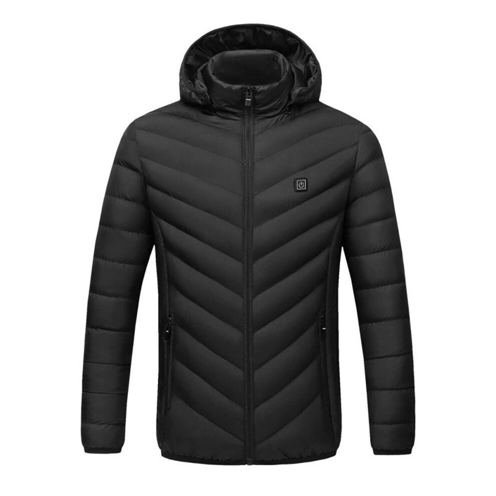 (Black, L) Electric USB Intelligent Heated Coats Jackets Hooded Heating Back + Neck Vest Winter Warmer