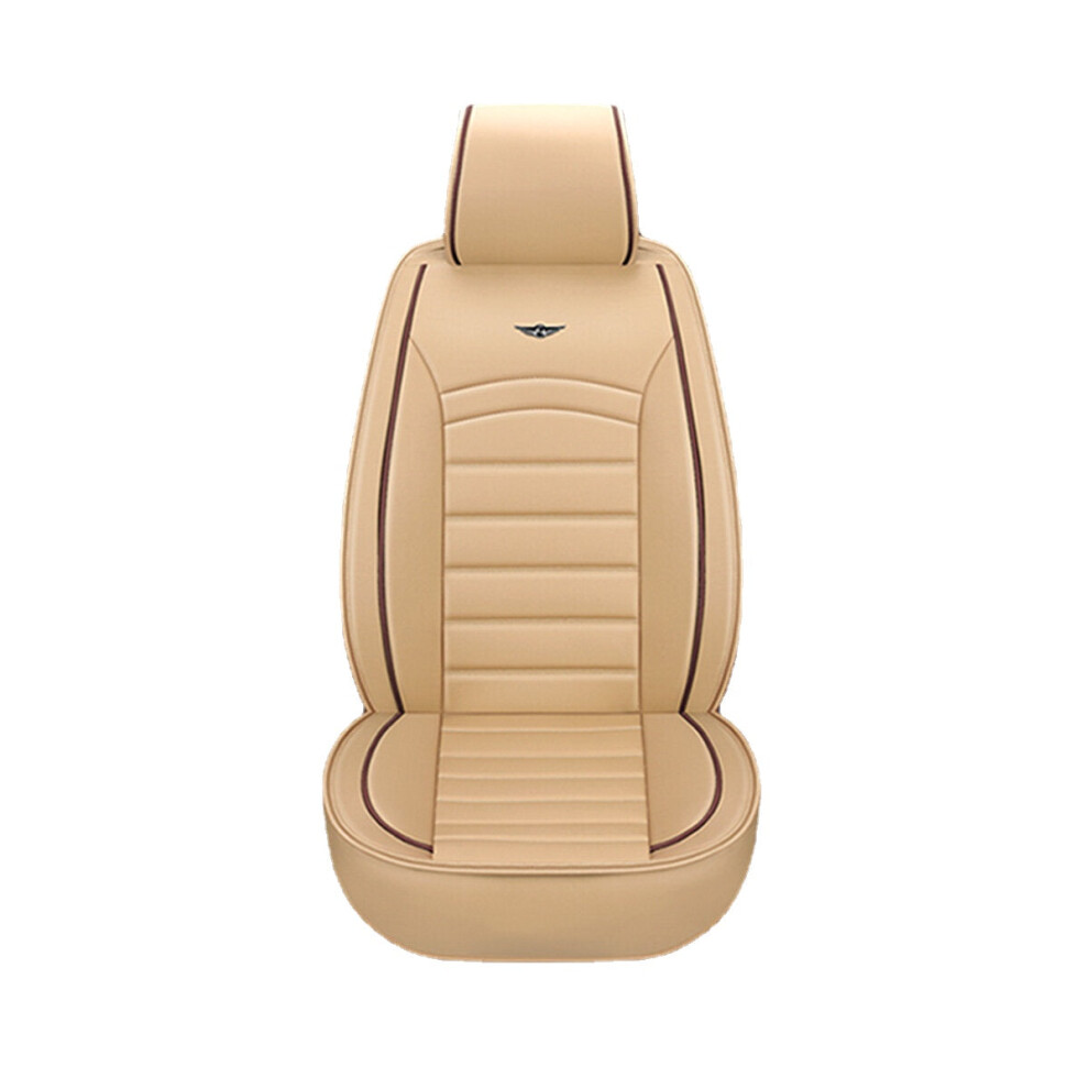 (Beige) Luxury PU Leather Full Surround Car Seat Cover Cushion Pet Pad Mat Protector SUV