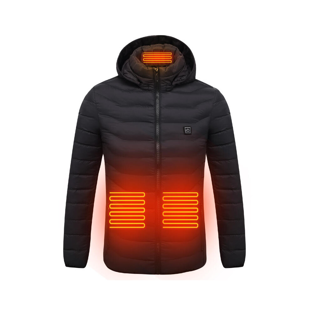 (Black, S) Electric USB Intelligent Heated Warm Back Abdomen Neck Cervical Spine Hooded Winter Jacket Motorcycle Skiing Riding Coats