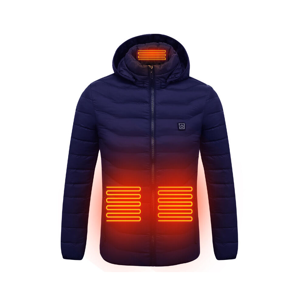 (Blue, S) Electric USB Intelligent Heated Warm Back Abdomen Neck Cervical Spine Hooded Winter Jacket Motorcycle Skiing Riding Coats