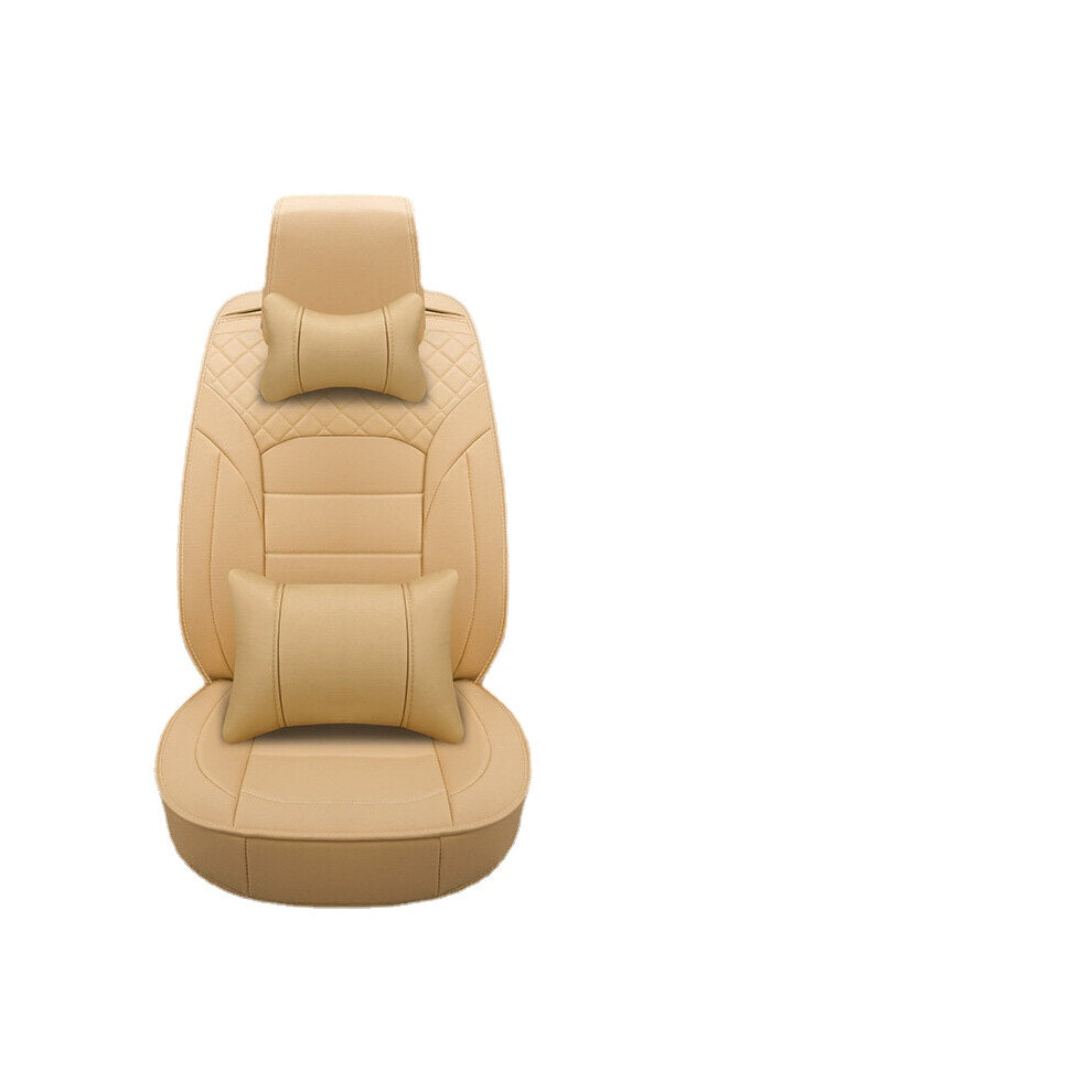 (Beige Deluxe Edition) Luxury PU Leather Car Seat Cover Universal 5-Seat Full Set Seat Cover