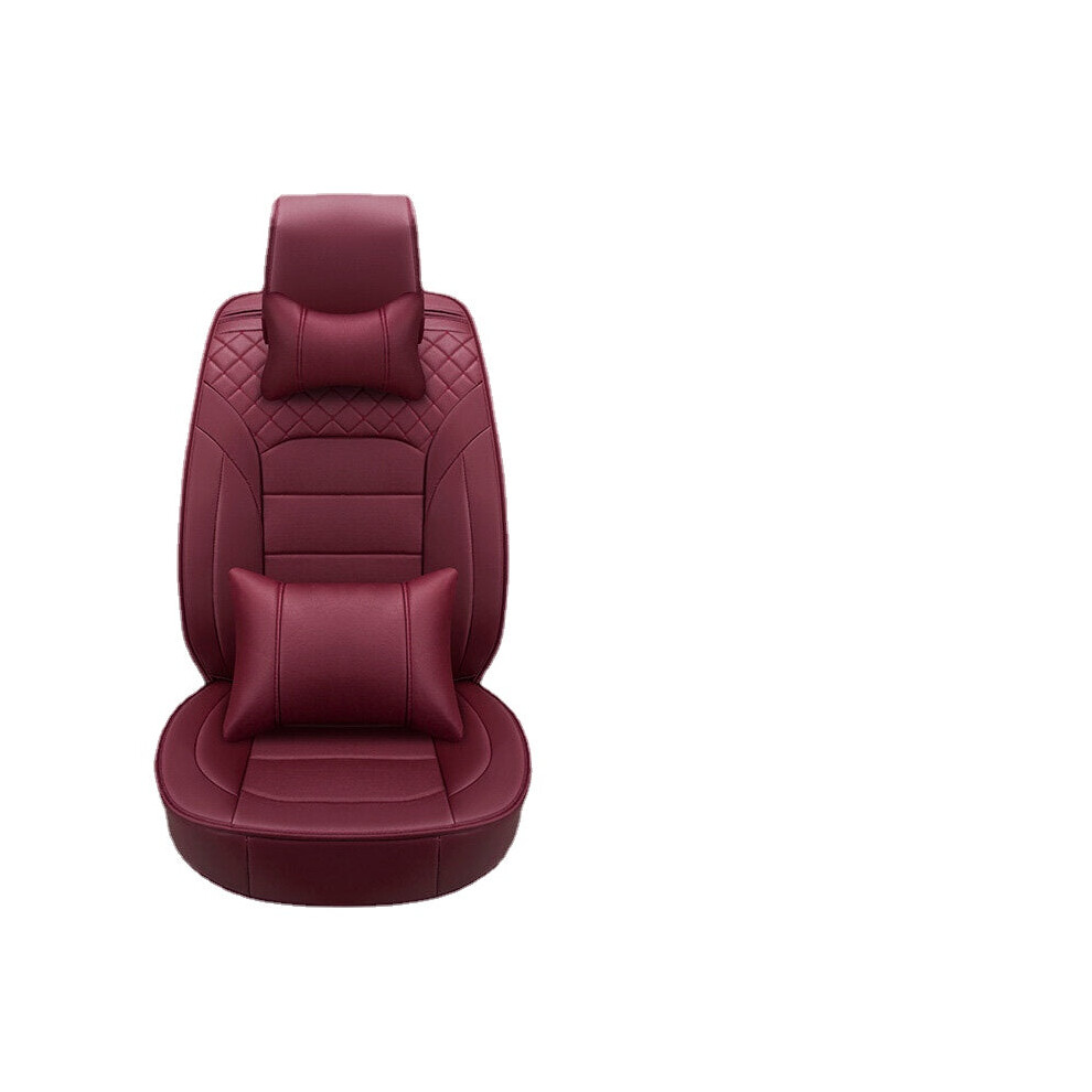 (Burgundy Deluxe Edition) Luxury PU Leather Car Seat Cover Universal 5-Seat Full Set Seat Cover