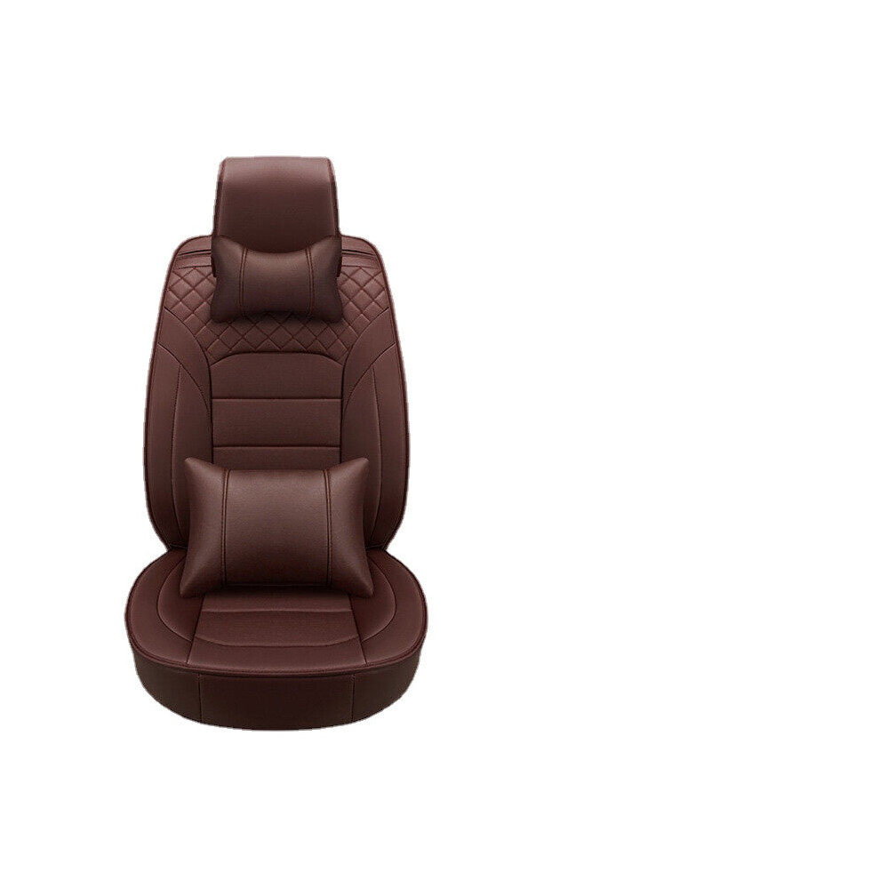 (Coffee Deluxe Edition) Luxury PU Leather Car Seat Cover Universal 5-Seat Full Set Seat Cover