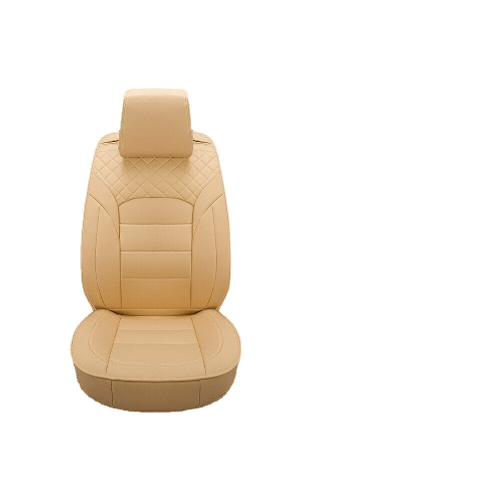 (Beige Standard Edition) Luxury PU Leather Car Seat Cover Universal 5-Seat Full Set Seat Cover