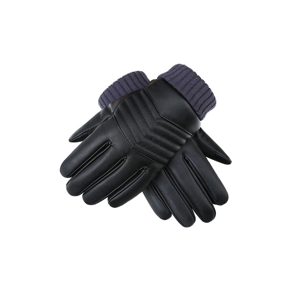 (Black Purple) Thickened Tough Screenn PU Gloves Riding Racing Skiing Fishing Motorcycle Mountain Bike