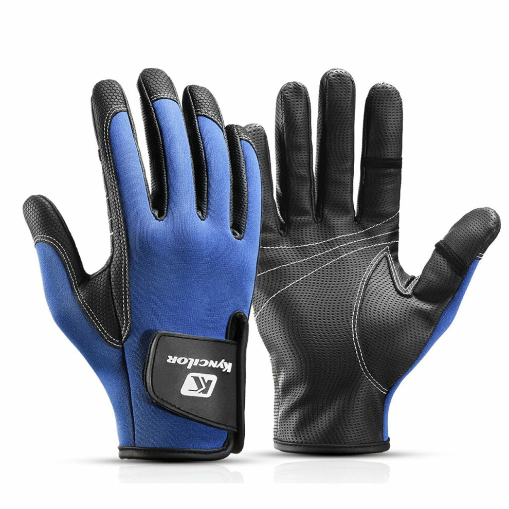 (Blue, M) Touch Screen Fishing Gloves Thick Warm Antiskid Men Women Winter Outdoor Sports Guantes