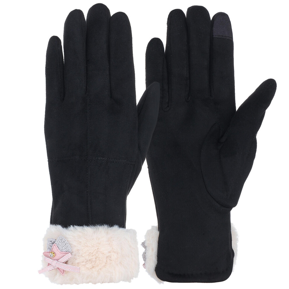 (Black) Pair Warm Female Winter Gloves Touch Screen Outdoor Windproof Motorcycle Full Finger