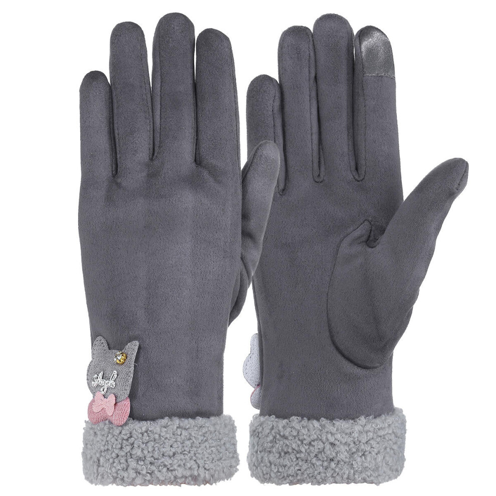 (Gray) Pair Warm Female Winter Gloves Touch Screen Outdoor Windproof Motorcycle Full Finger