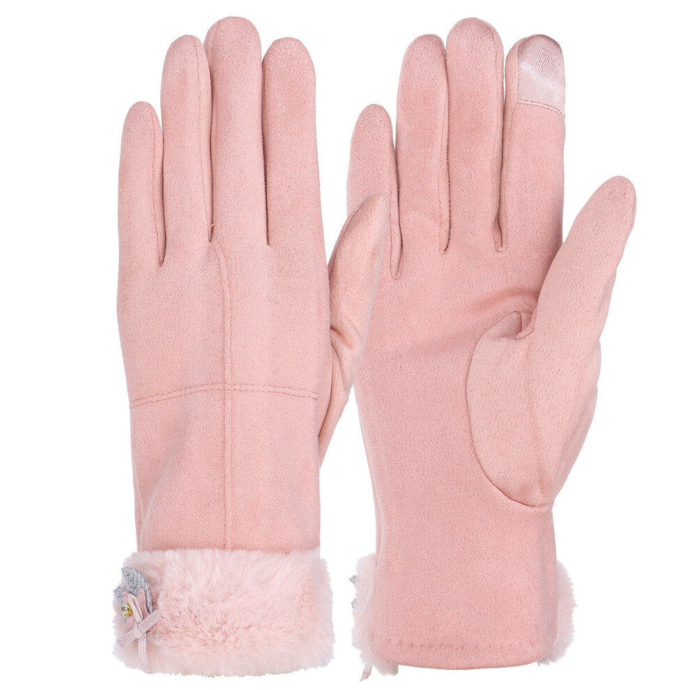 (Light Pink) Pair Warm Female Winter Gloves Touch Screen Outdoor Windproof Motorcycle Full Finger