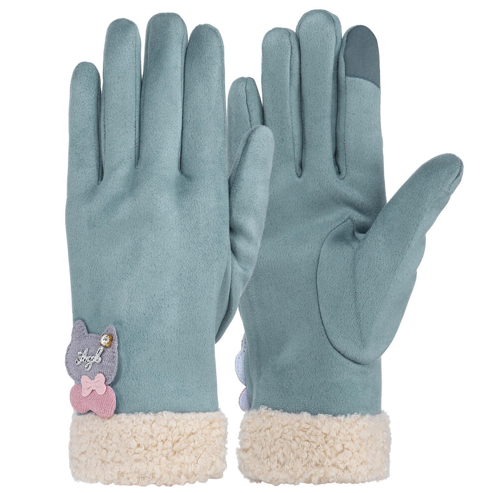 (Green) Pair Warm Female Winter Gloves Touch Screen Outdoor Windproof Motorcycle Full Finger