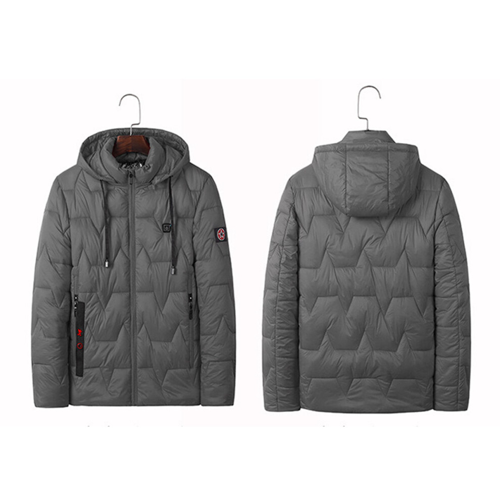 (Gray, M) USB Electric Heated Coats Heating Hooded Jacket Long Sleeves Winter Warm Clothing