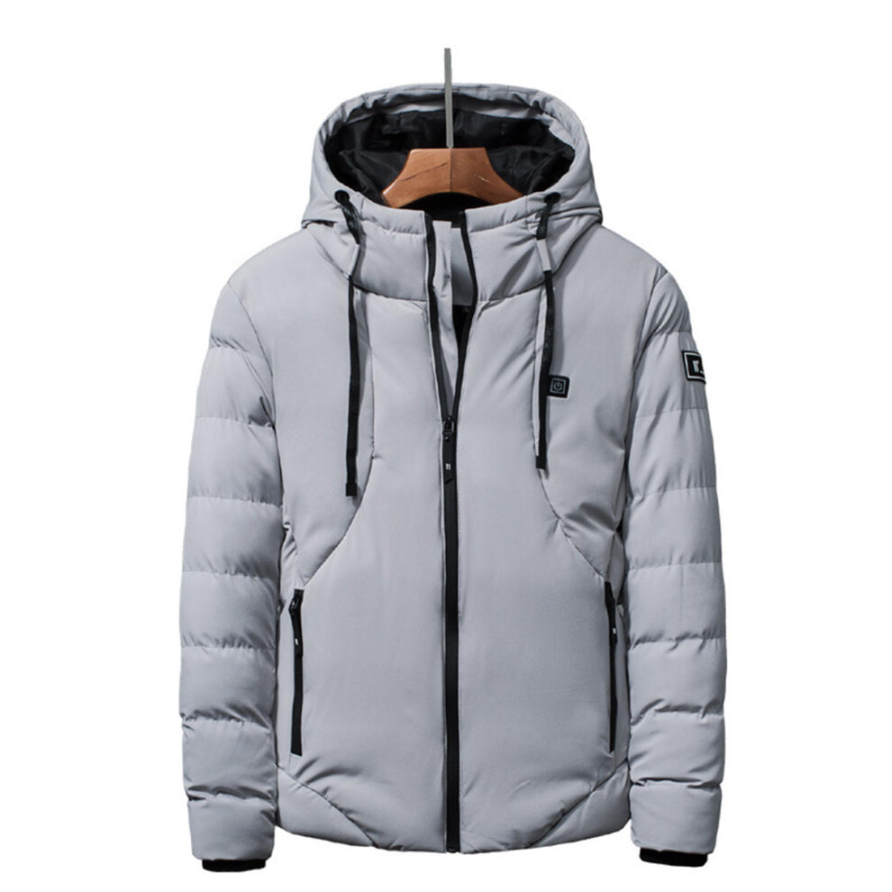 (Gray, L) USB Electric Heating Hooded Coats Overcoat Men Heating Jacket Winter Outdoor Warm Vest