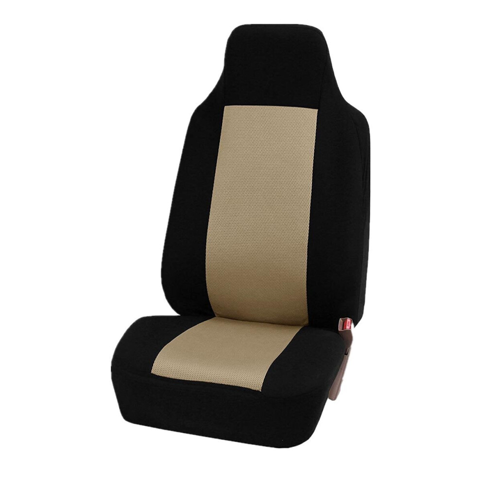 (Front Beige) Universal Car Full Seat Covers Protector Cushion Front Rear Truck SUV Van