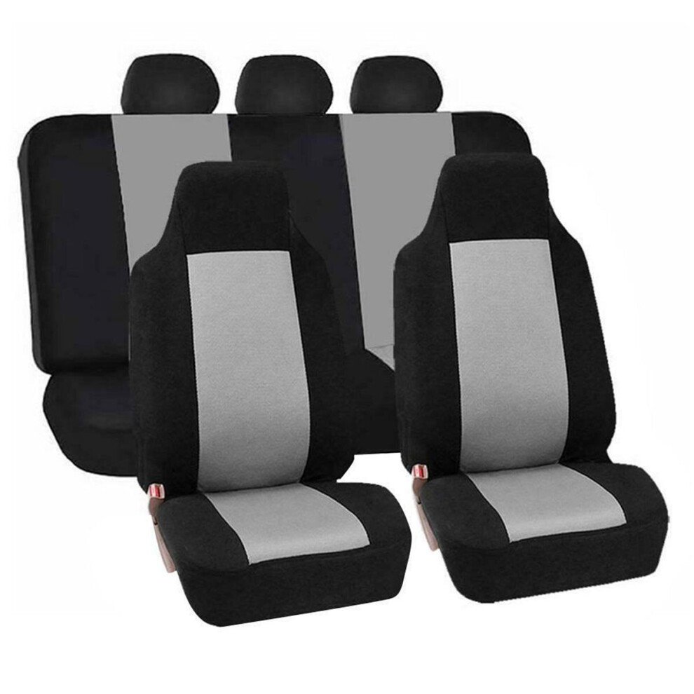 (Front+Rear Grey) Universal Car Full Seat Covers Protector Cushion Front Rear Truck SUV Van