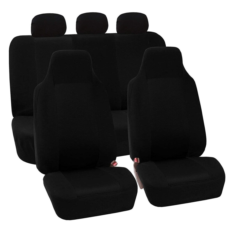 (Front+Rear Black) Universal Car Full Seat Covers Protector Cushion Front Rear Truck SUV Van