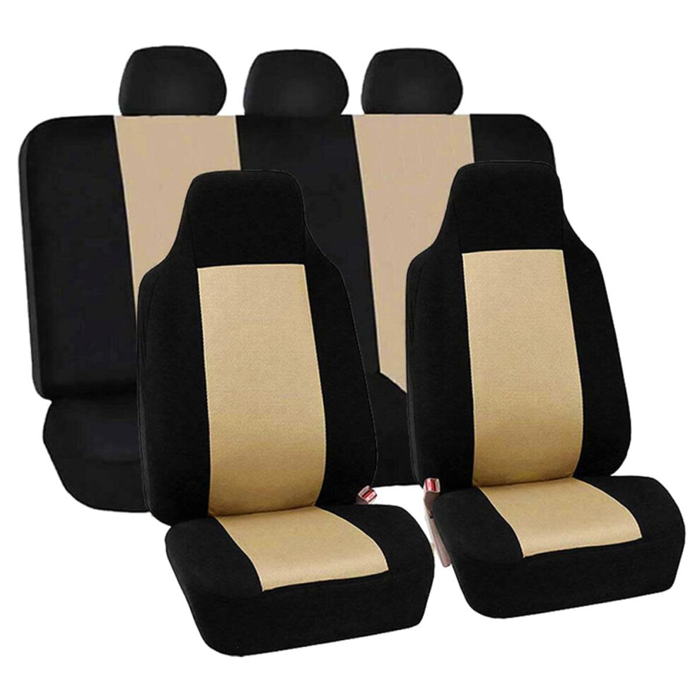 (Front+Rear Beige) Universal Car Full Seat Covers Protector Cushion Front Rear Truck SUV Van