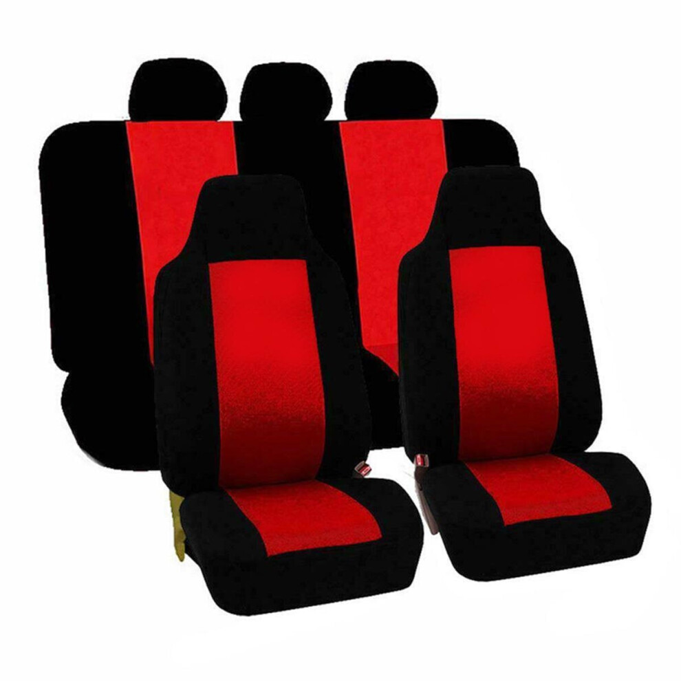 (Front+Rear Red) Universal Car Full Seat Covers Protector Cushion Front Rear Truck SUV Van