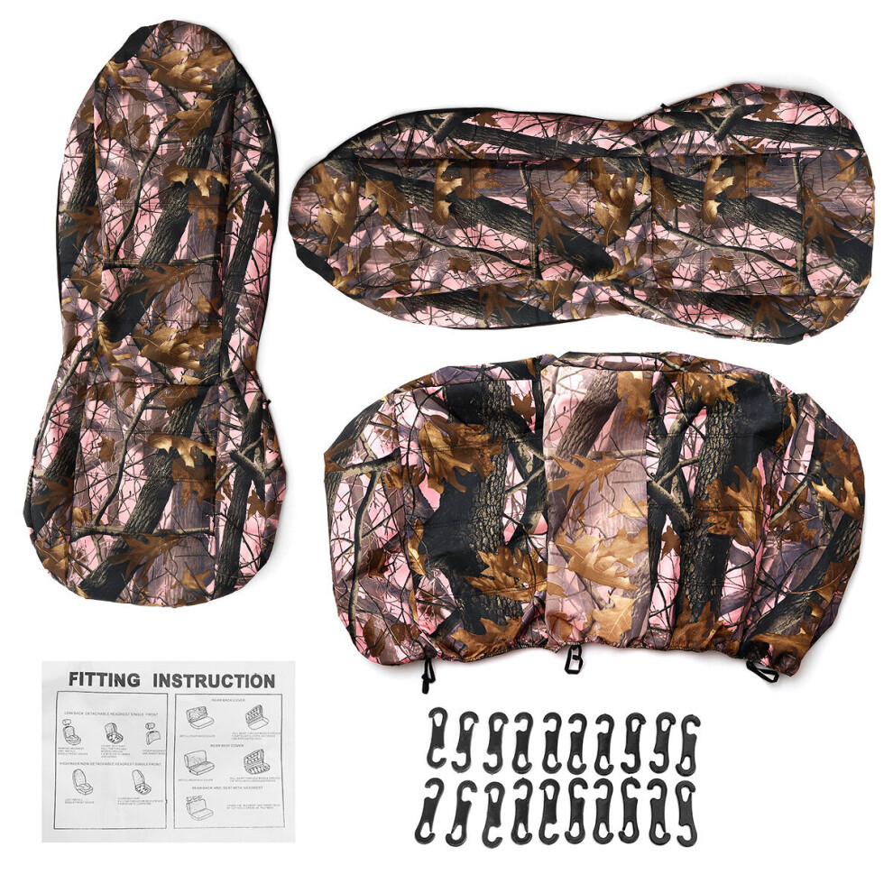 (Pink) Universal Front + Back Camouflage Design Car Seat Covers Full Sets Protect Mat