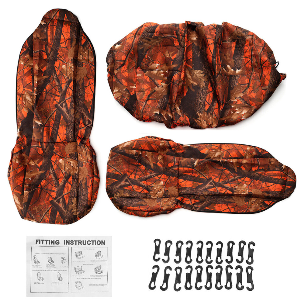 (Orange) Universal Front + Back Camouflage Design Car Seat Covers Full Sets Protect Mat