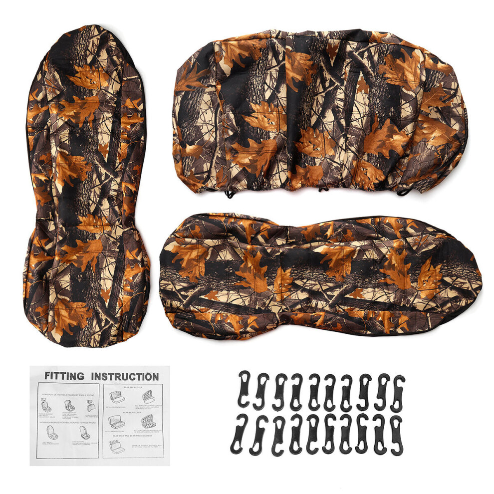 (Grey) Universal Front + Back Camouflage Design Car Seat Covers Full Sets Protect Mat