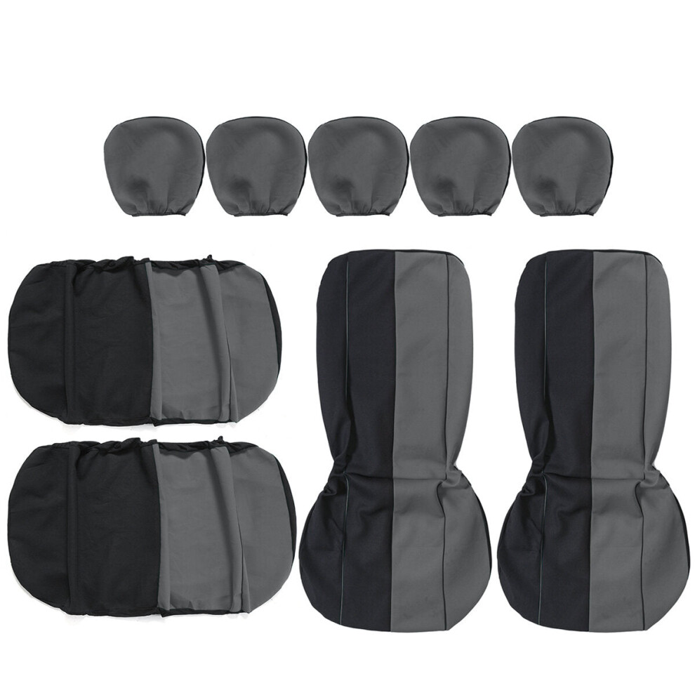 (Grey) Universal Car Five Seat Cover Full Set Front Rear Seat Back Protector Washable