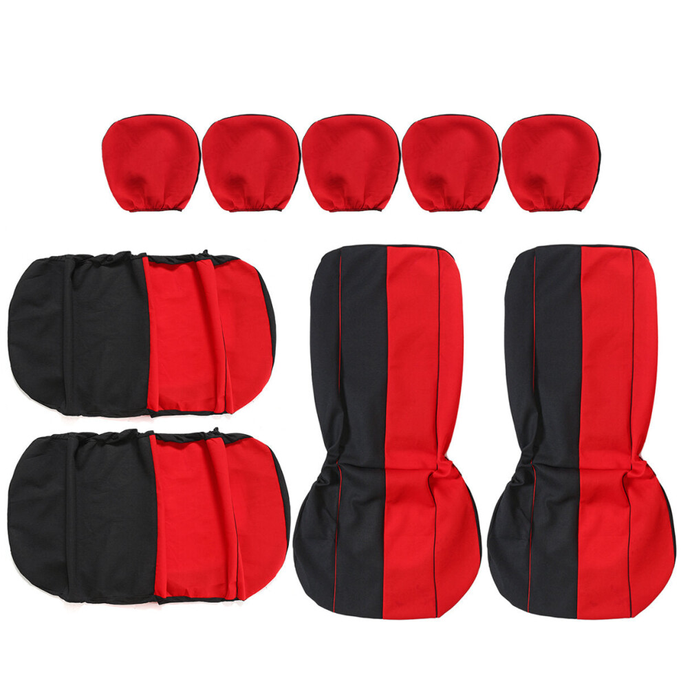 (Red) Universal Car Five Seat Cover Full Set Front Rear Seat Back Protector Washable