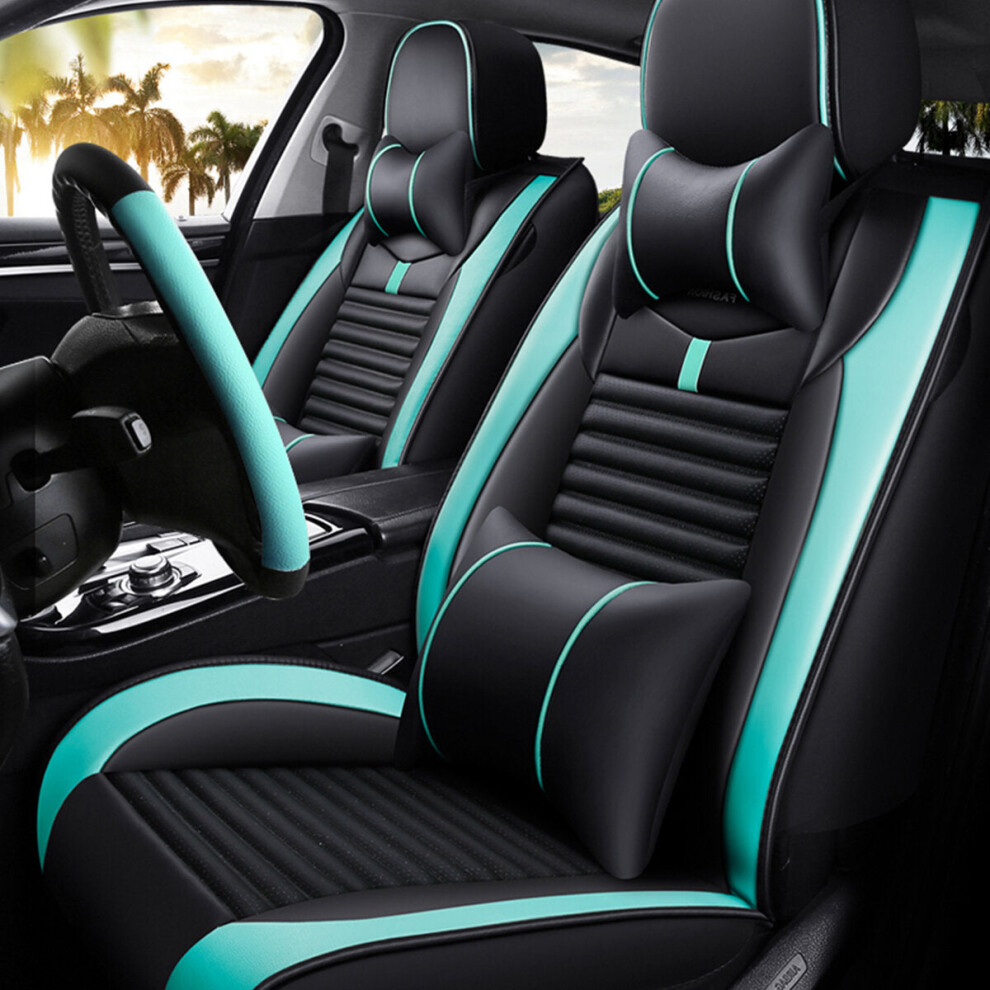 (Green) PU Leather Auto Car Seat Cover Set Protector Front&Rear Full Surrounding