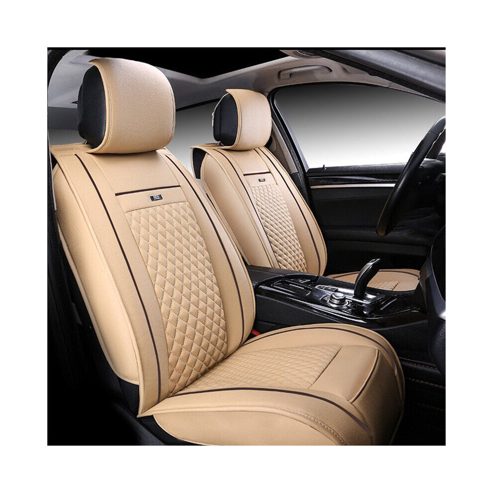 (Beige) Universal Car Seat Cover 3D Breathable PU Leather Pad Mat for Auto Chair Cushion