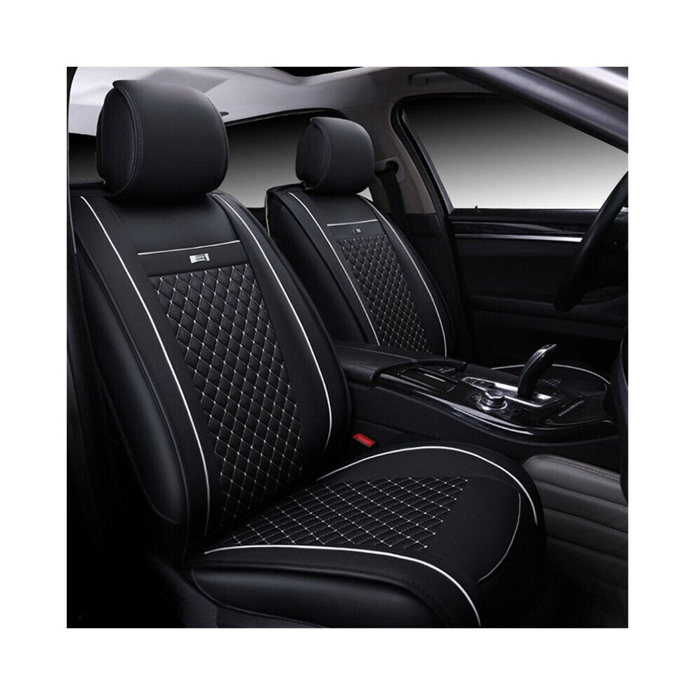 (Black & White) Universal Car Seat Cover 3D Breathable PU Leather Pad Mat for Auto Chair Cushion