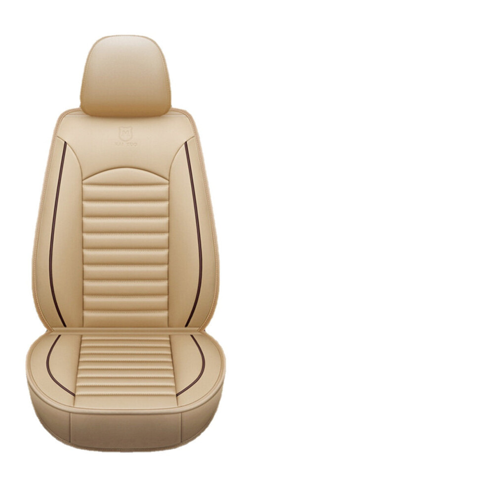 (Beige Single) Universal Full Leather Car Front Seat Protect Mat Covers Breathable Cushion Pad