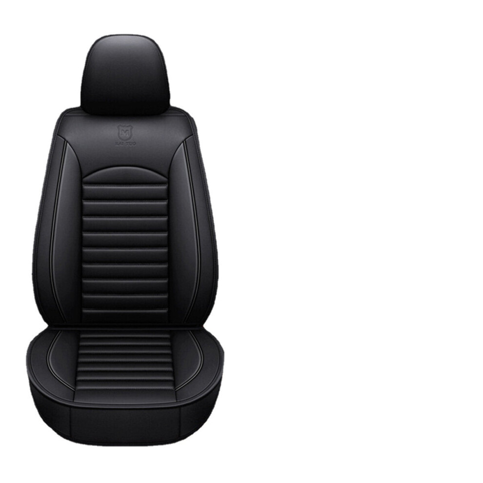 (Black Single) Universal Full Leather Car Front Seat Protect Mat Covers Breathable Cushion Pad