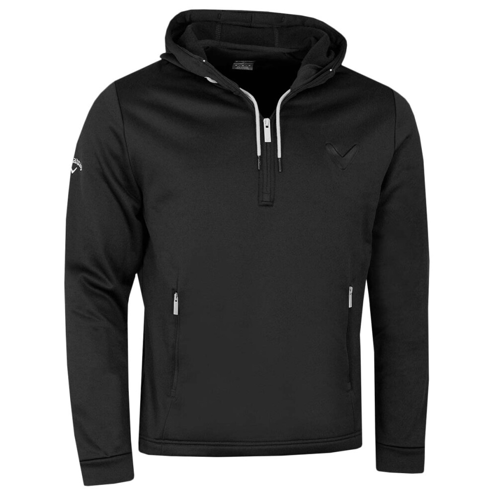 (S, Caviar) Callaway Golf Mens 2021 Aquapel SwingTech Thermal 1/2 Zip Golf Hoody