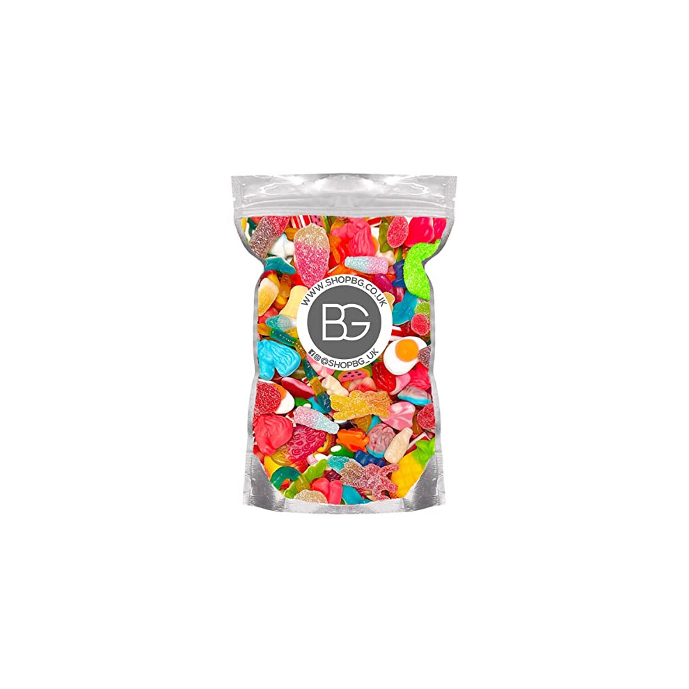 BG Mixed Quality Pick & Mix Sweets - Large Retro Candy Sweeties Assortment, 1kg Pouch Gummy Jelly Fizzy Gift Chewy Pick n Mix