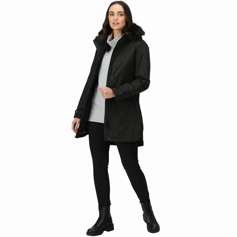 (8, Black) Regatta Womens Sabinka Fur Trim Waterproof Insulated Parka Jacket Coat